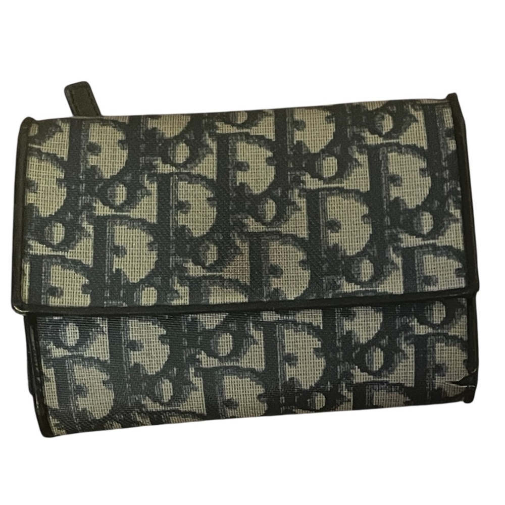 Authentic Christian Dior Beautiful Navy Blue and Beige Monogram Logo Wallet